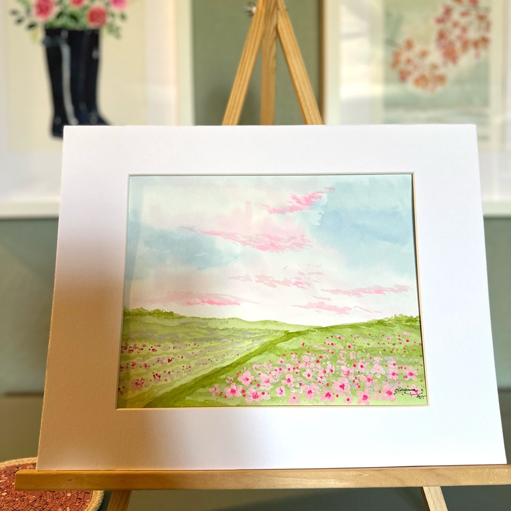 Hand-Painted Watercolor Art Pink Fields - Picture 4 of 6